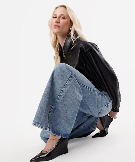 calça jeans feminina wide leg cintura média azul