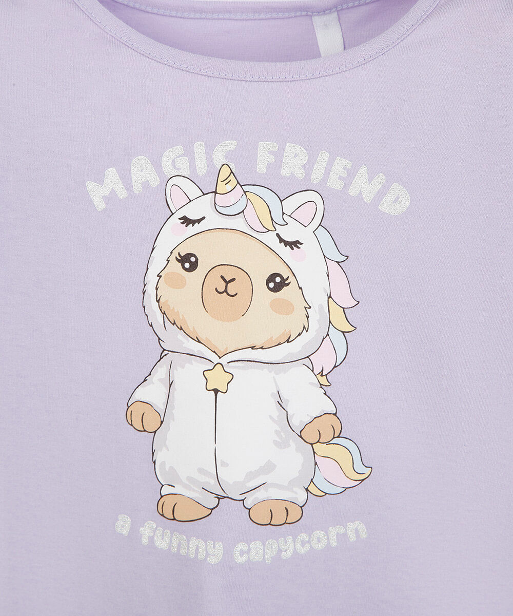 blusa infantil de algodão manga longa estampada lilás