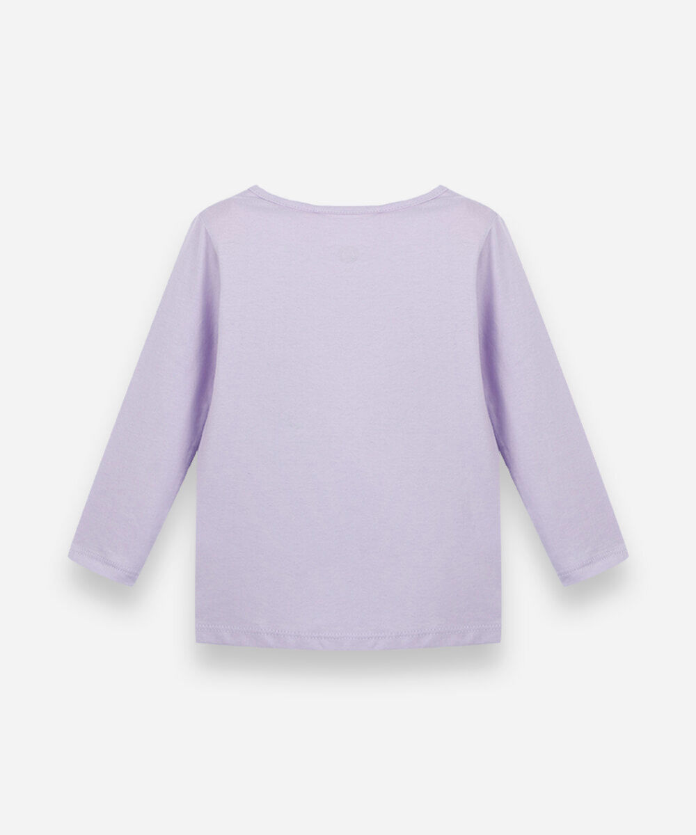 blusa infantil de algodão manga longa estampada lilás