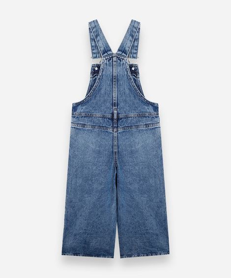 jardineira infantil jeans com bordado hello kitty azul