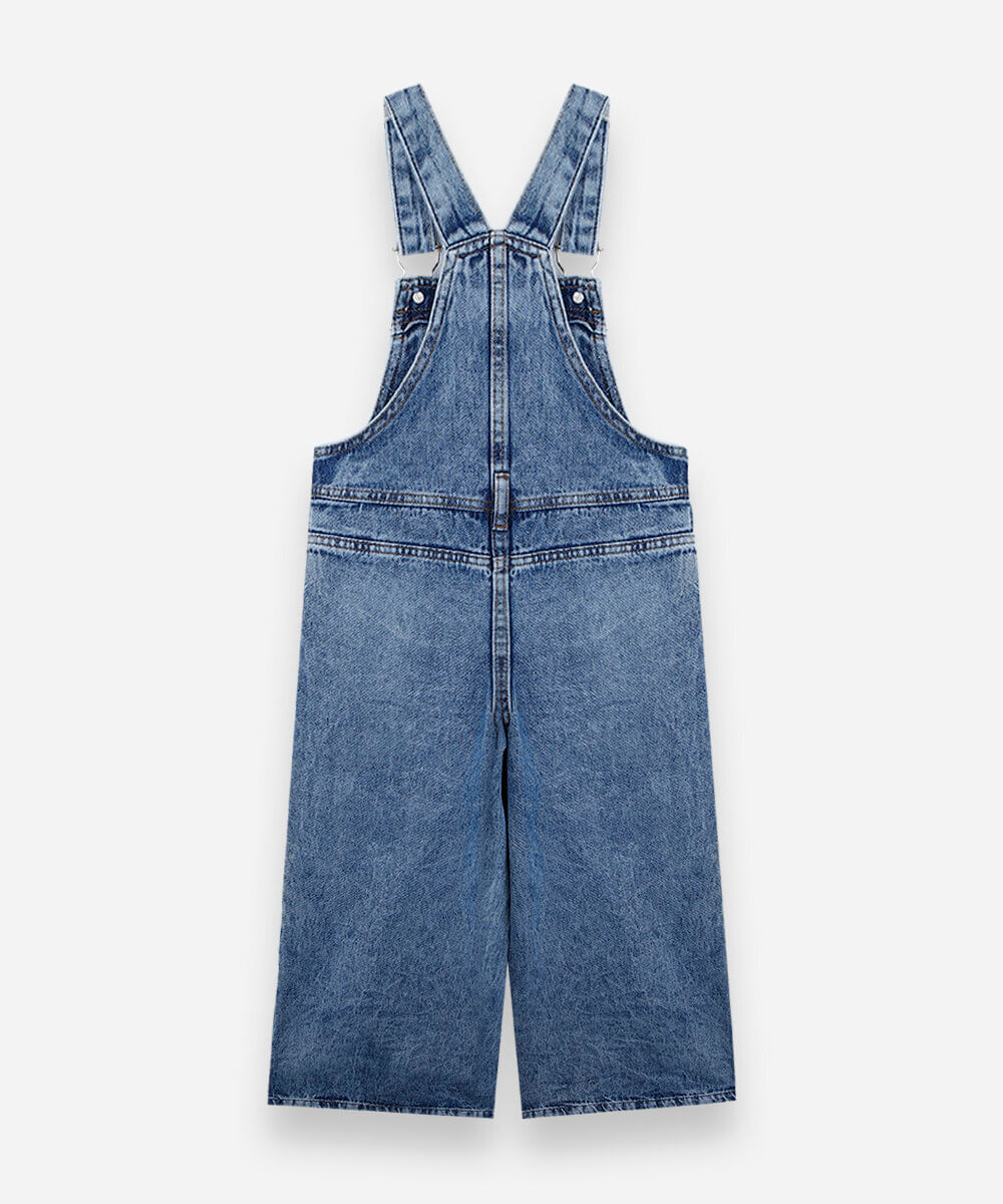 jardineira infantil jeans com bordado hello kitty azul