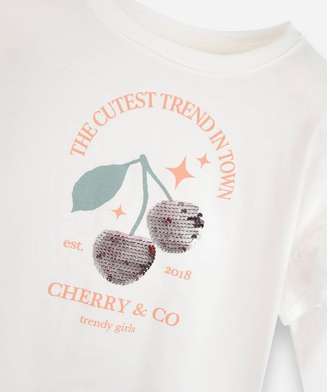 blusa infantil de algodão com paetê off white