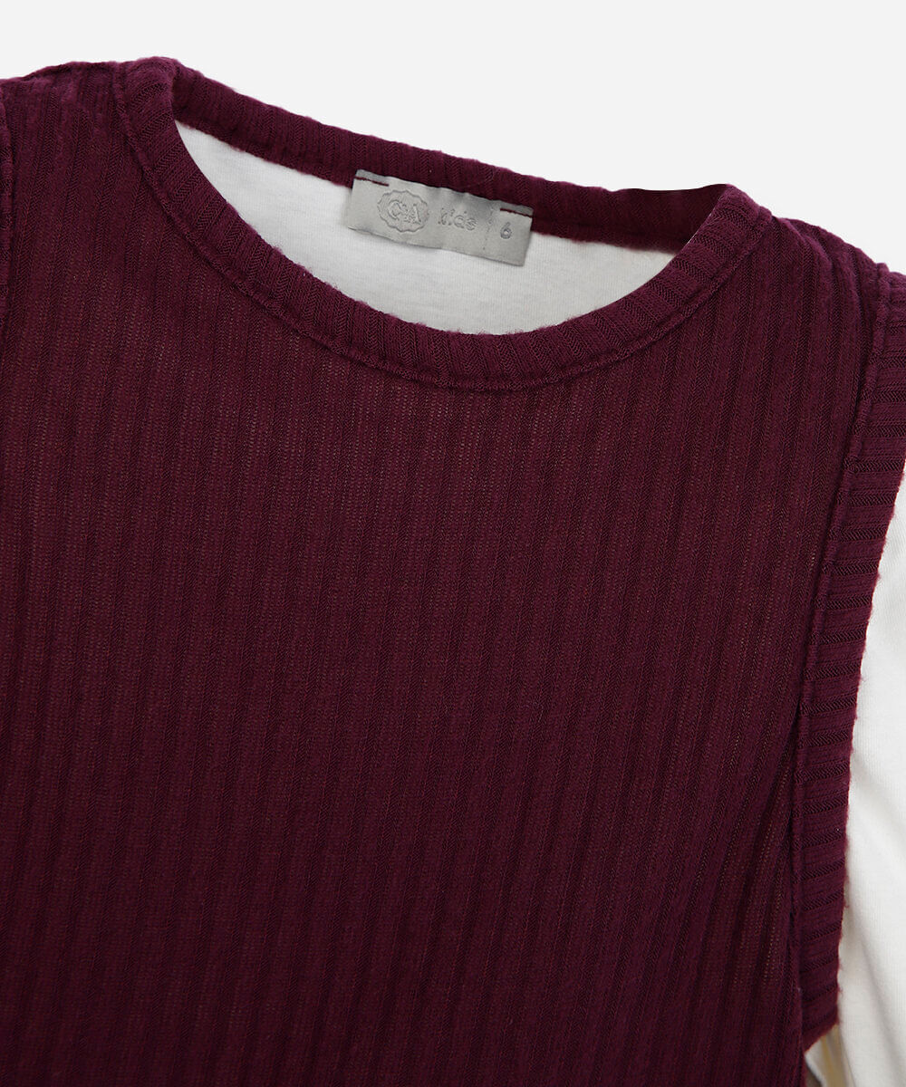 blusa infantil com algodão e sobreposição manga longa vinho