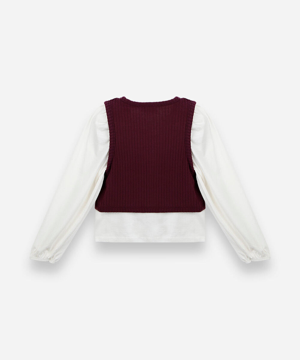 blusa infantil com algodão e sobreposição manga longa vinho