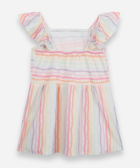 blusa infantil alça fina com babados listrada colorida