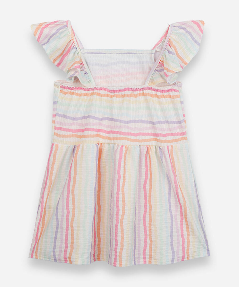 blusa infantil alça fina com babados listrada colorida
