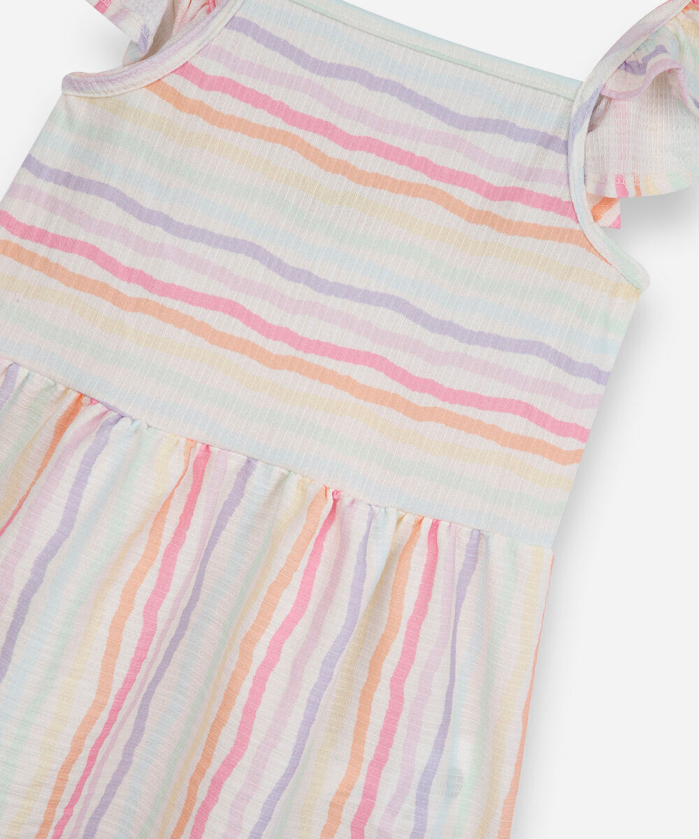 blusa infantil alça fina com babados listrada colorida