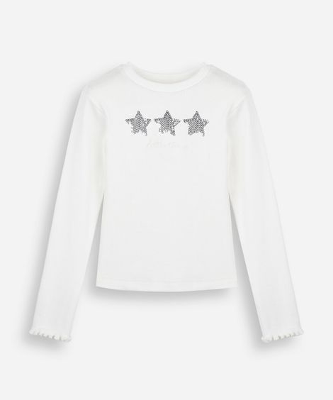 blusa infantil canelada com estrelas off white