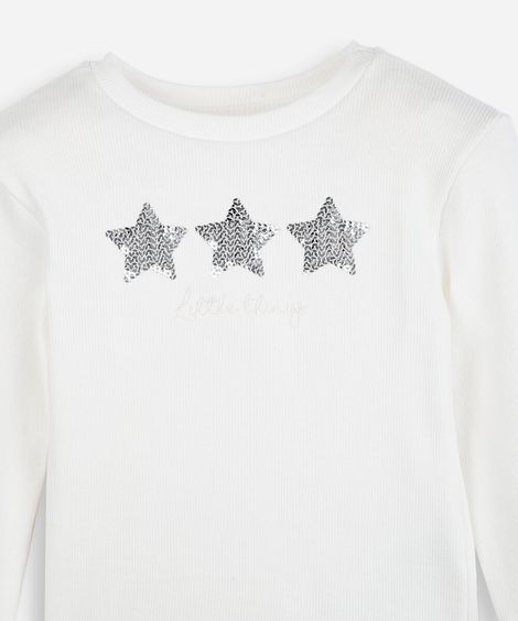 blusa infantil canelada com estrelas off white