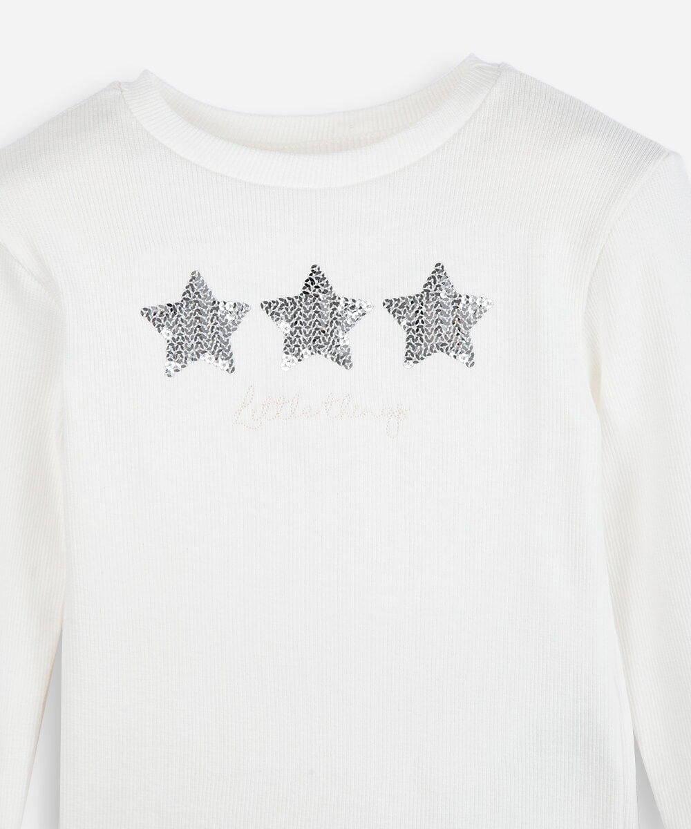 blusa infantil canelada com estrelas off white
