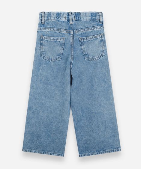 calça wide leg infantil jeans com estrelas azul