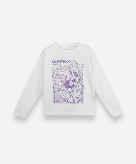 blusa infantil de algodão manga longa guerreiras do kpop off white