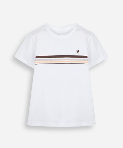 camiseta infantil de algodão com listras off white