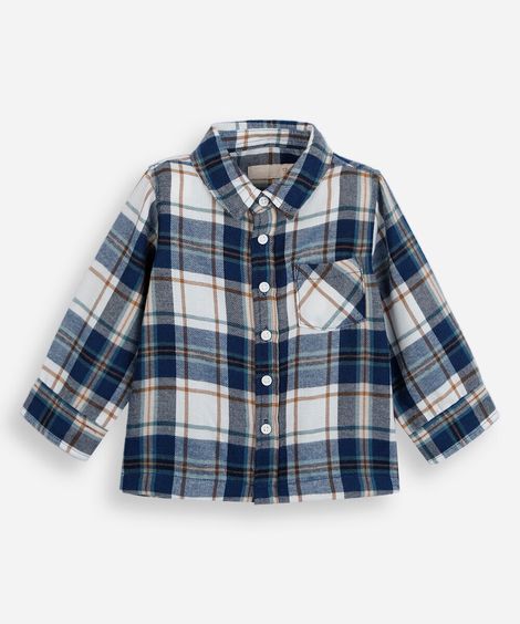 camisa infantil com viscose manga longa xadrez azul
