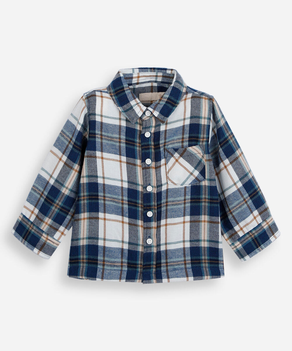camisa infantil com viscose manga longa xadrez azul
