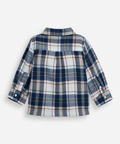 camisa infantil com viscose manga longa xadrez azul
