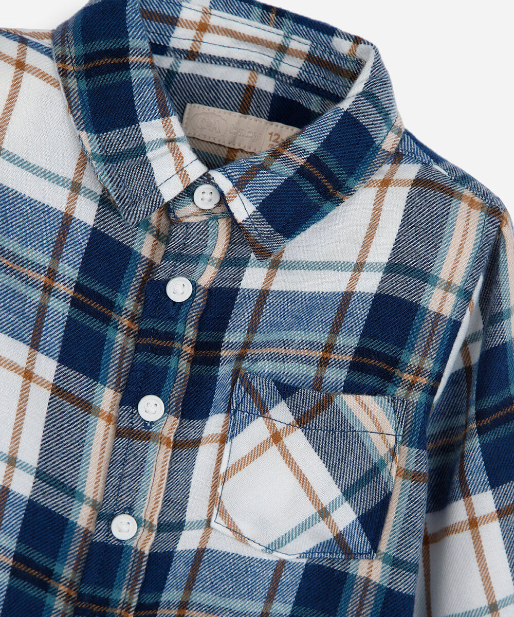 camisa infantil com viscose manga longa xadrez azul