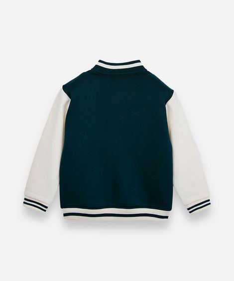 jaqueta bomber infantil de moletom com bordado verde