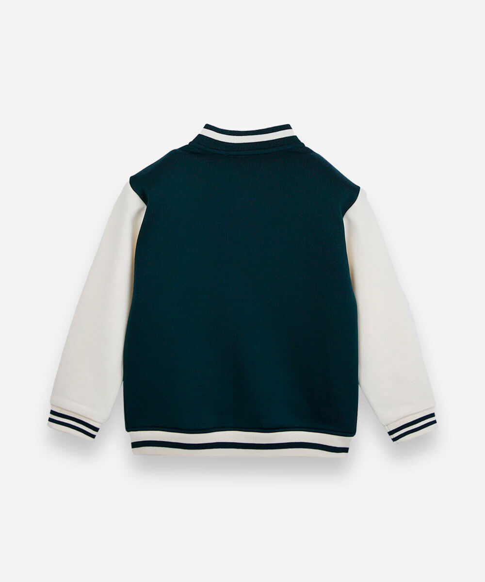 jaqueta bomber infantil de moletom com bordado verde