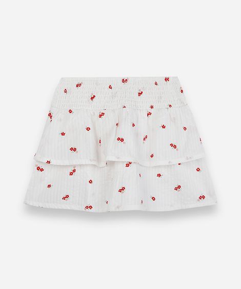 saia curta infantil de algodão com lastex floral off white