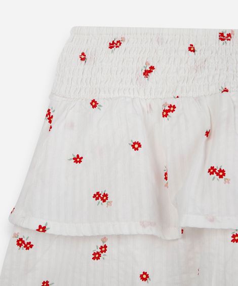 saia curta infantil de algodão com lastex floral off white