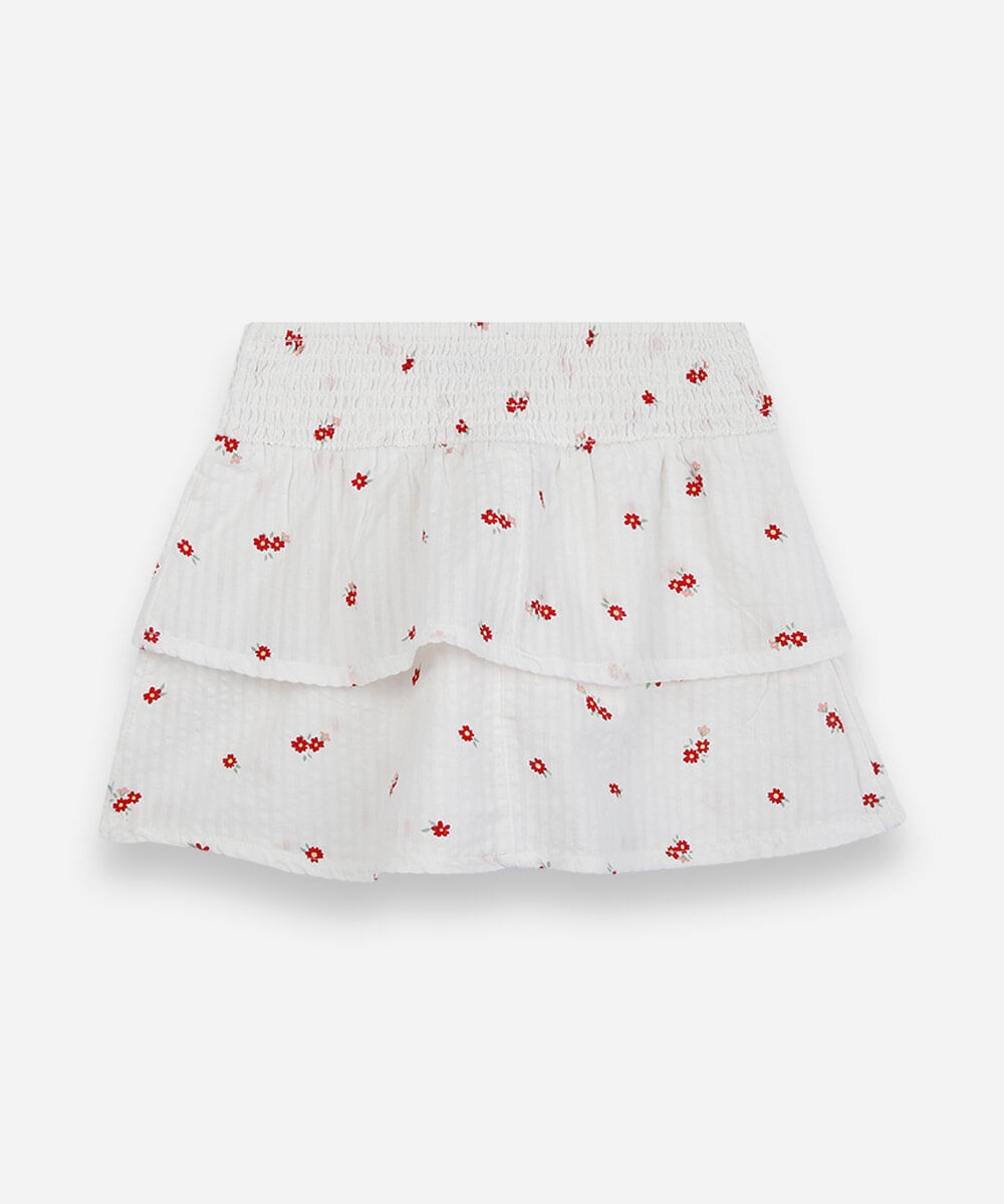 saia curta infantil de algodão com lastex floral off white