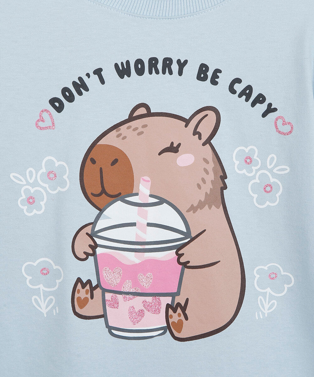 camiseta infantil de algodão manga longa estampada azul