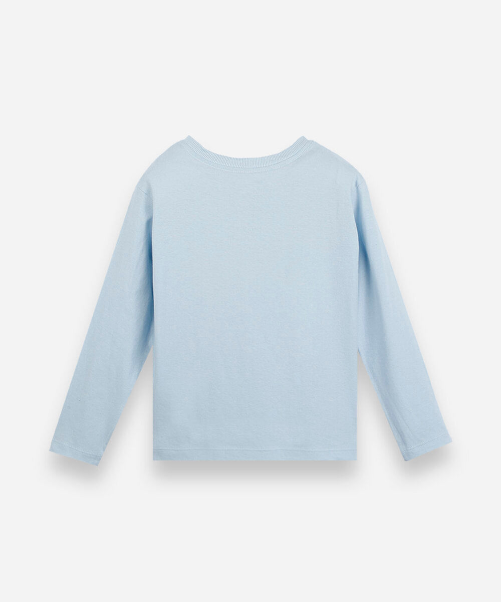 camiseta infantil de algodão manga longa estampada azul