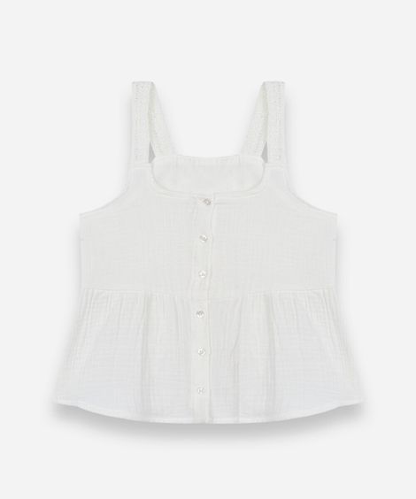 blusa infantil de algodão com bordado off white