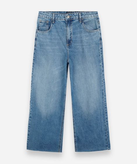 calça wide leg juvenil jeans com barra a fio azul