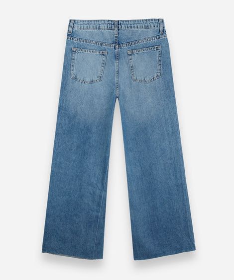 calça wide leg juvenil jeans com barra a fio azul