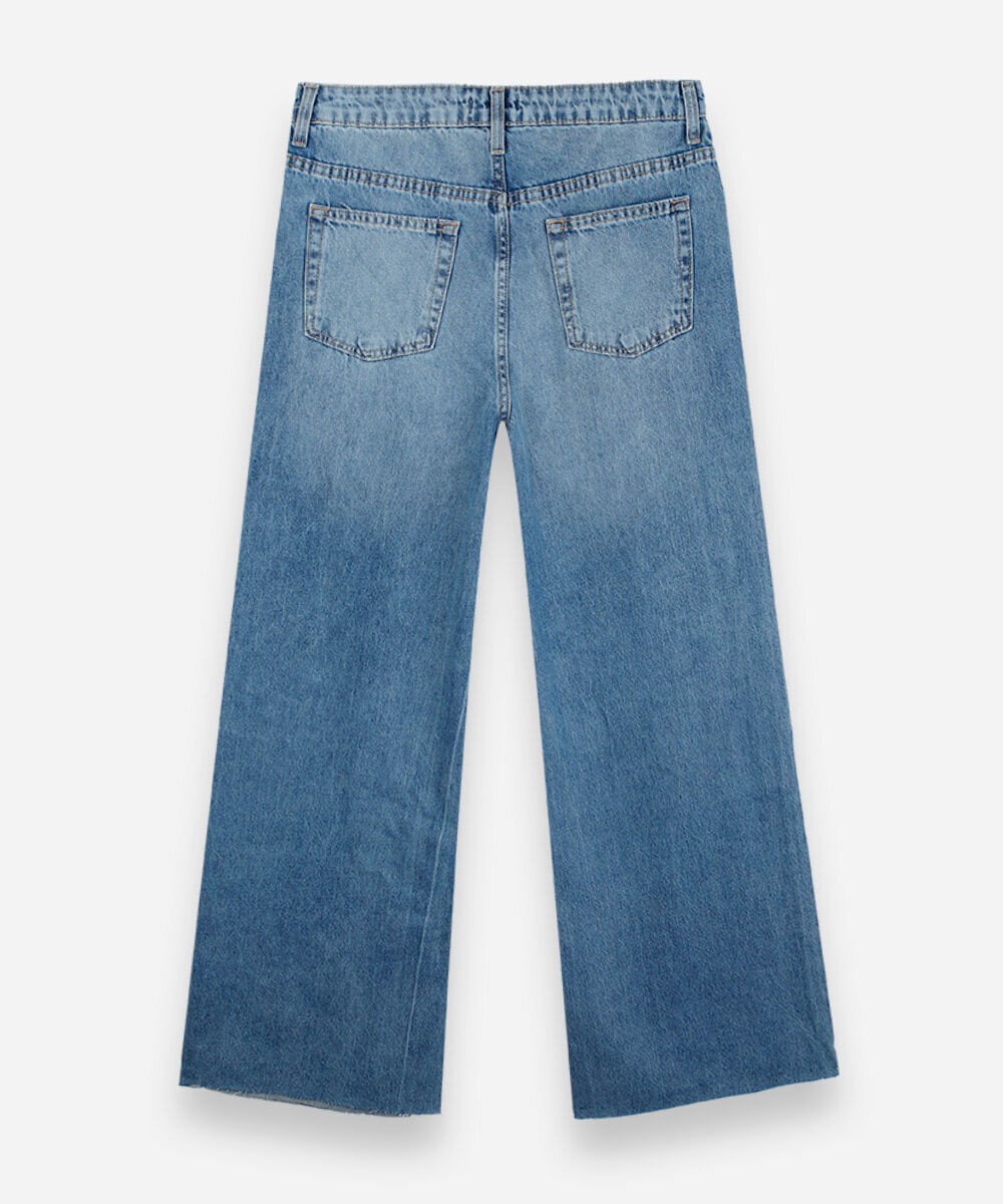 calça wide leg juvenil jeans com barra a fio azul