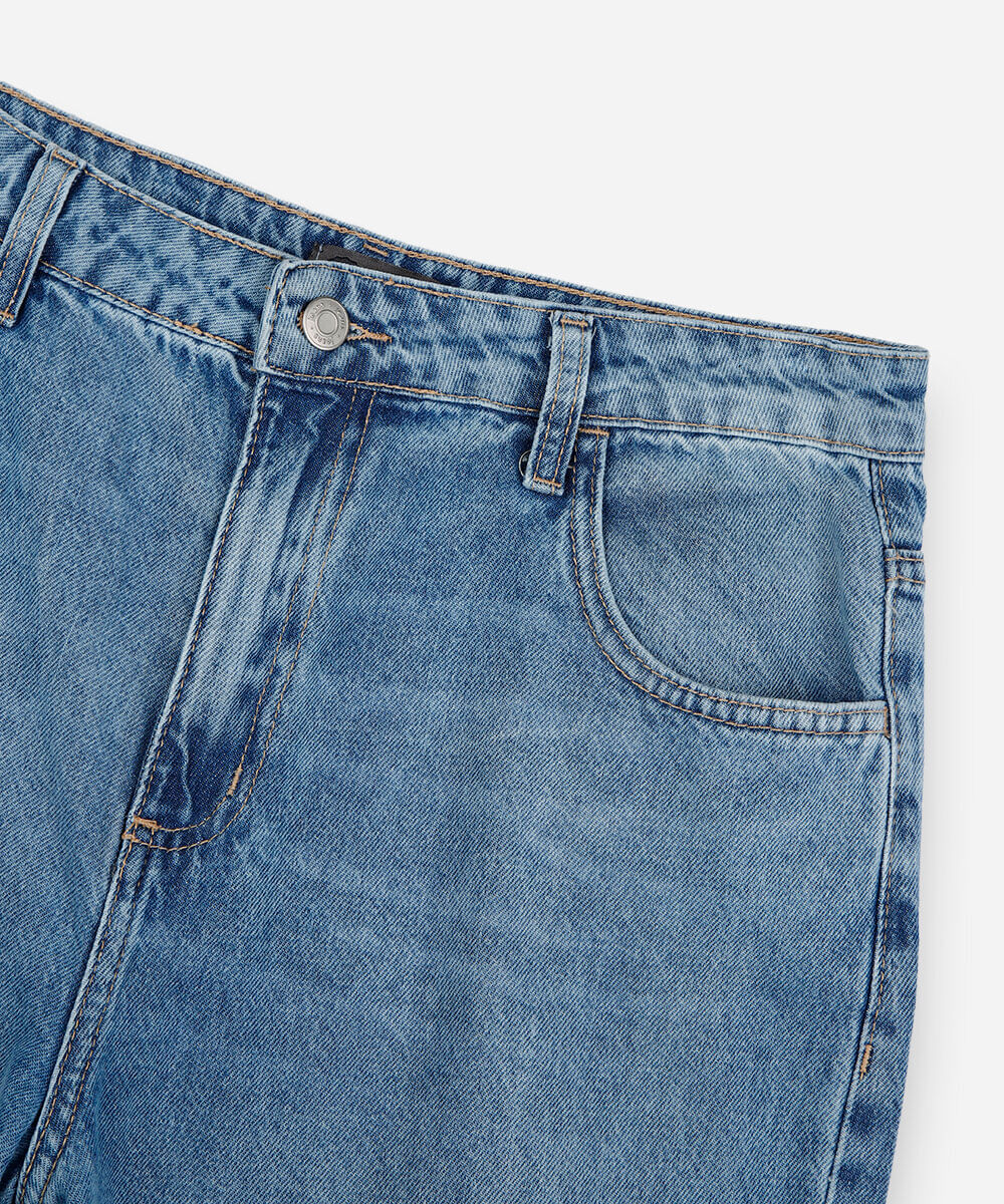 calça wide leg juvenil jeans com barra a fio azul