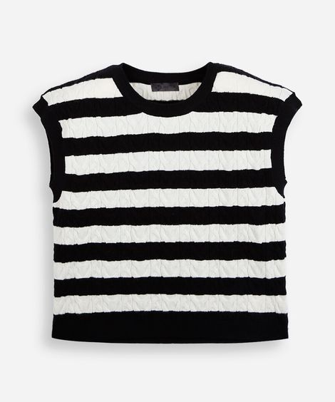 colete juvenil de tricot listrado off white