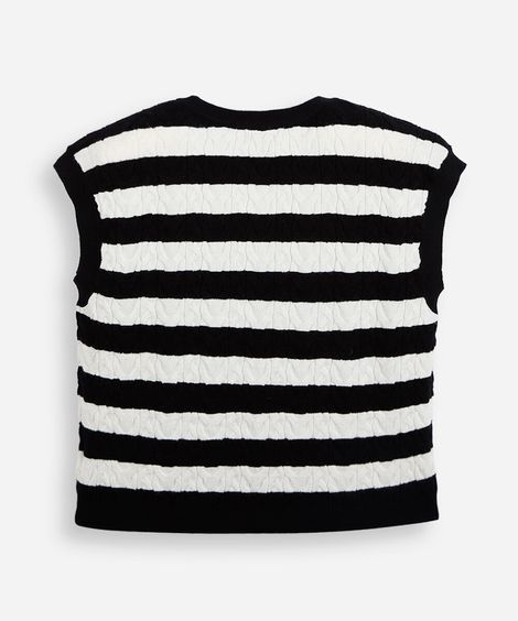 colete juvenil de tricot listrado off white