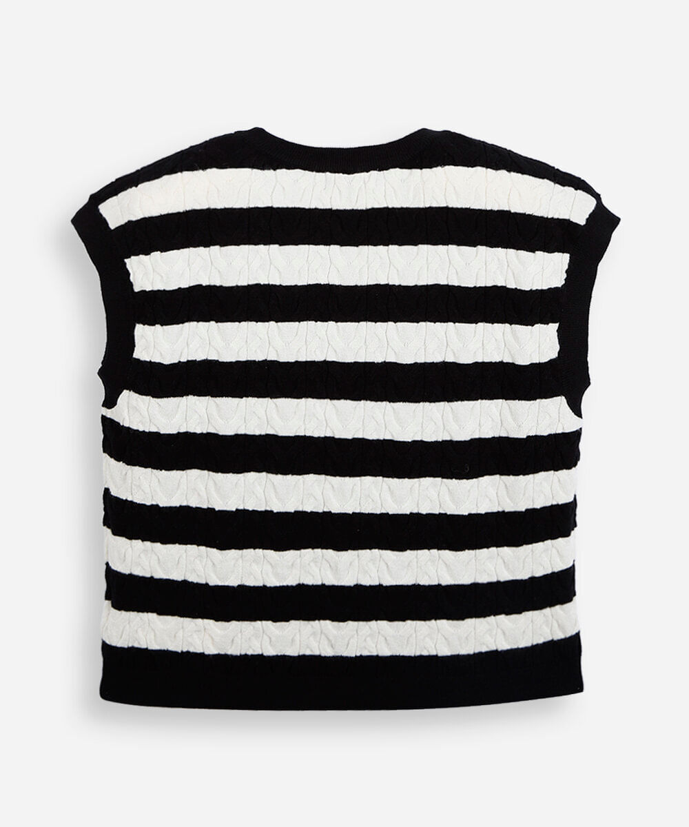 colete juvenil de tricot listrado off white