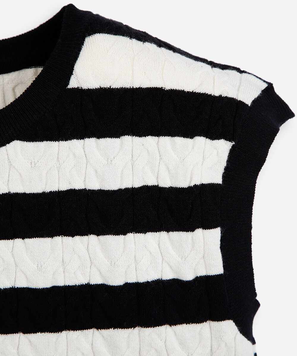 colete juvenil de tricot listrado off white