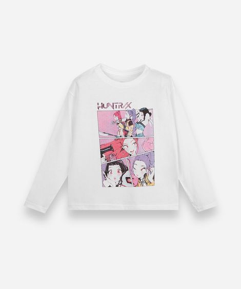 blusa infantil de algodão manga longa guerreiras do kpop off white