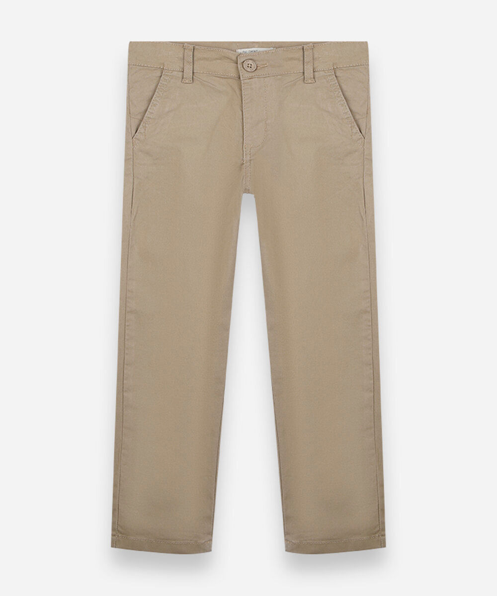 calça slim chino infantil de sarja bege