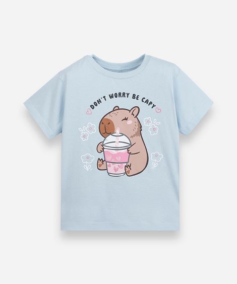camiseta infantil de algodão manga curta estampada azul