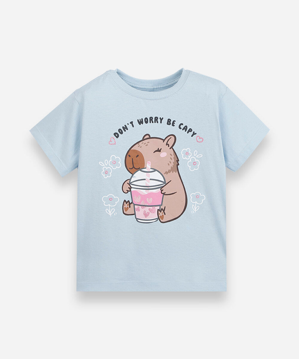camiseta infantil de algodão manga curta estampada azul