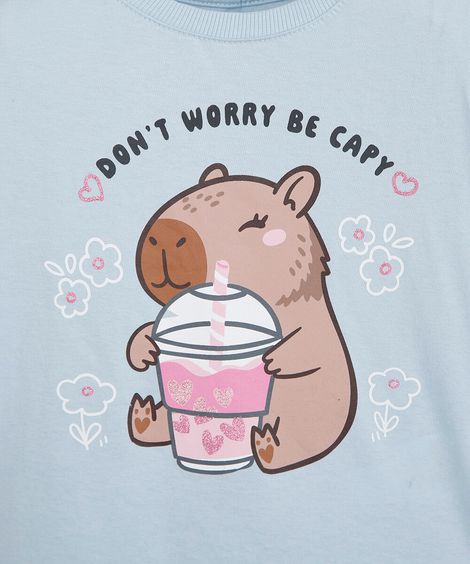 camiseta infantil de algodão manga curta estampada azul