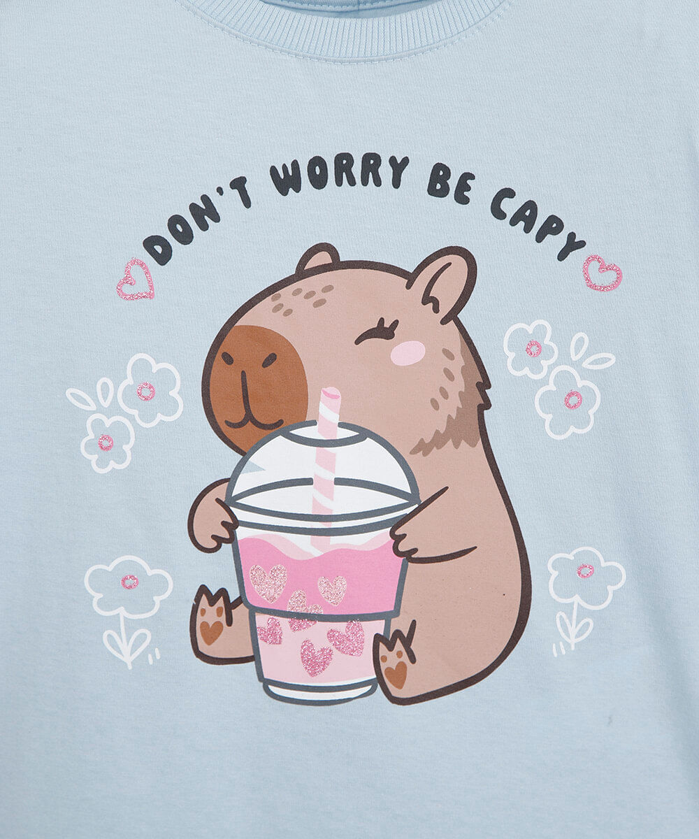 camiseta infantil de algodão manga curta estampada azul
