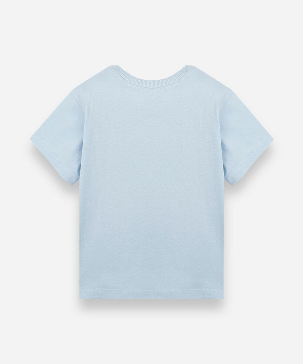 camiseta infantil de algodão manga curta estampada azul