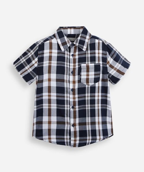 camisa infantil com algodão manga curta xadrez azul