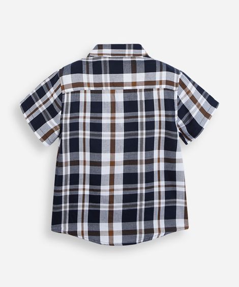 camisa infantil com algodão manga curta xadrez azul