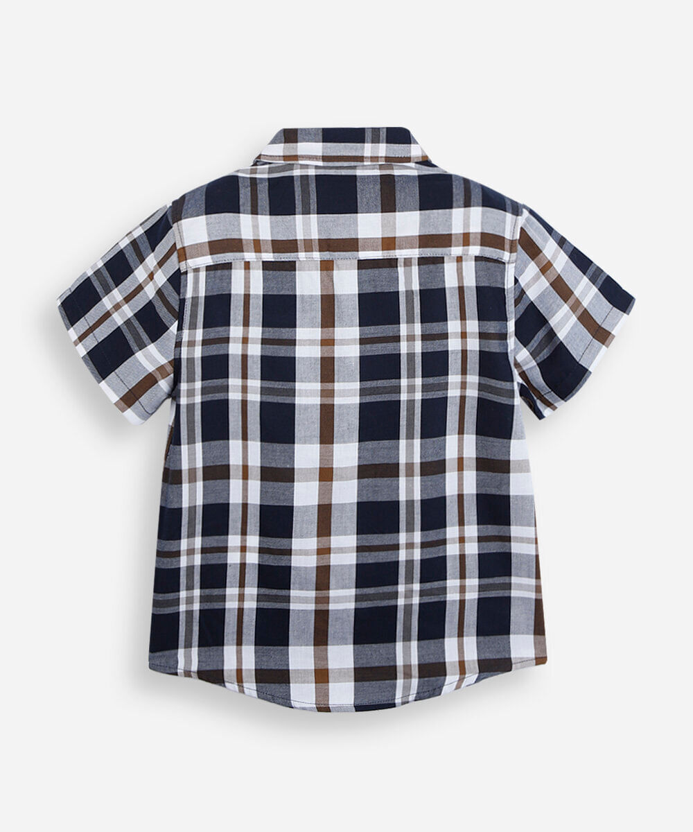 camisa infantil com algodão manga curta xadrez azul
