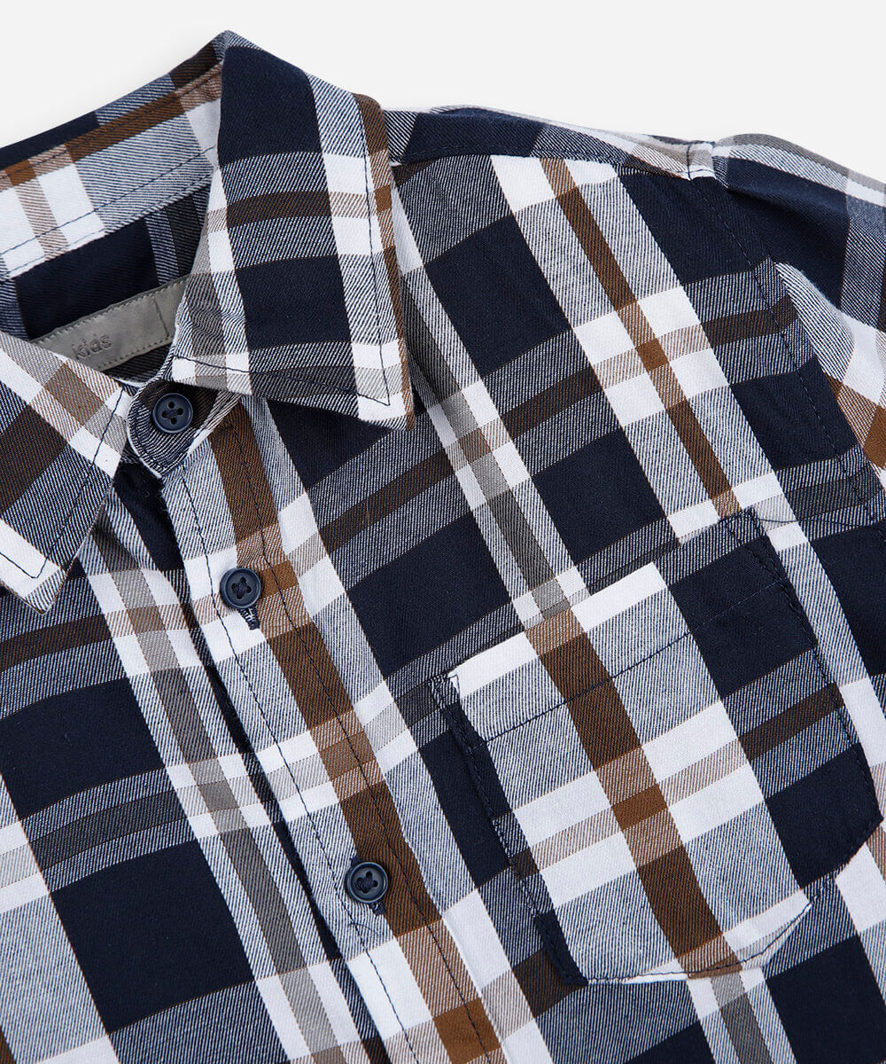 camisa infantil com algodão manga curta xadrez azul