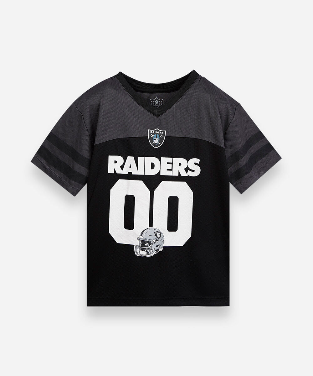 camiseta infantil manga curta raiders nfl cinza