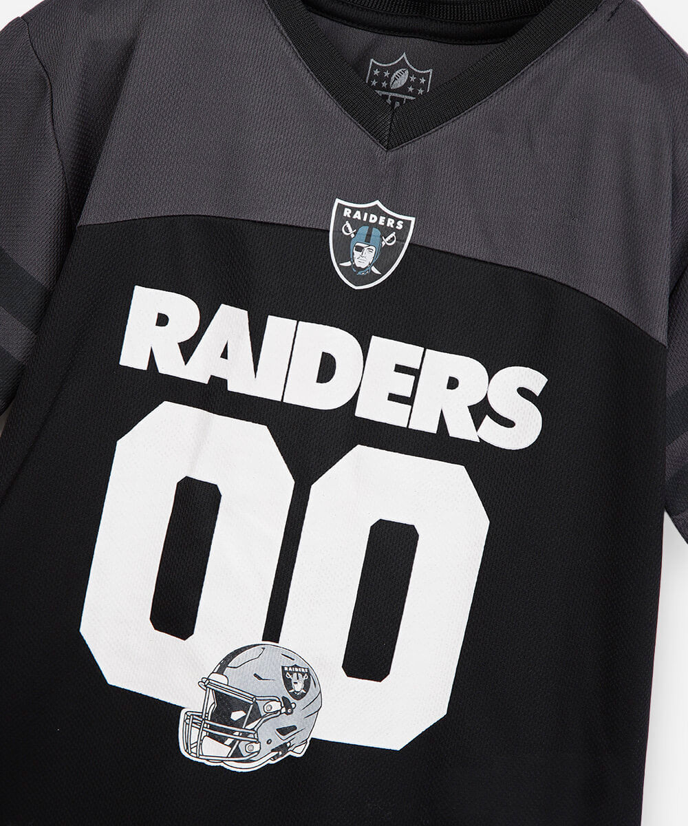 camiseta infantil manga curta raiders nfl cinza